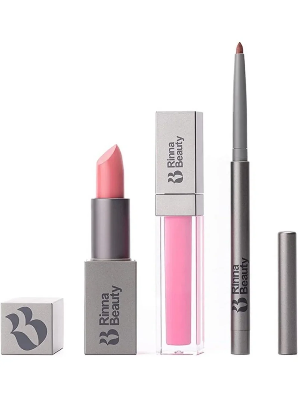 All-in-One Vegan Lip Kit: Lipstick, Gloss & Liner - Candy Pink, Long-Lasting